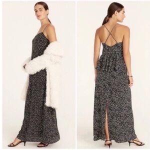 J. Crew Ruffle Back Silk Maxi Slip Dress Starry Sky NWT